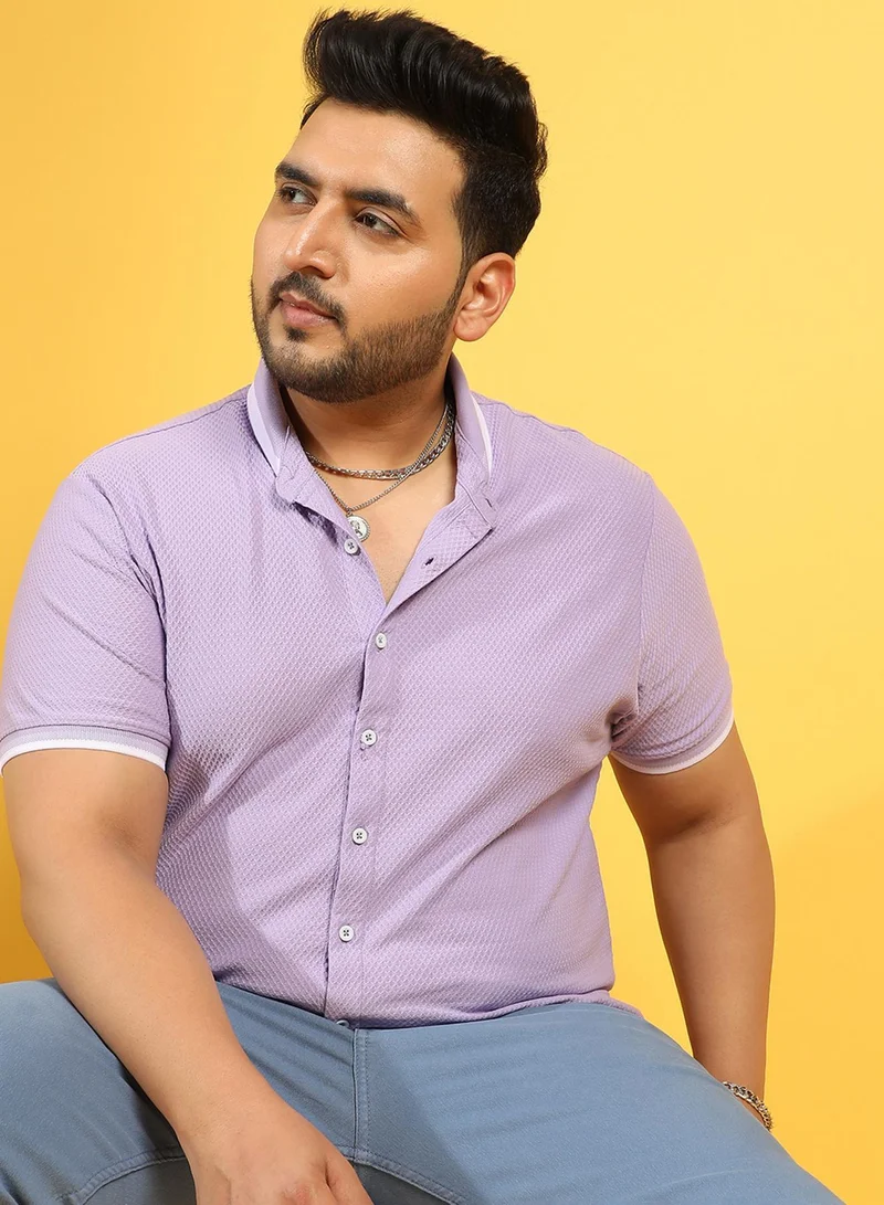 Instafab Plus Instafab Plus Men's Lavender Contrast Hem Shirt For Casual Wear | Spread Collar | Short Sleeve | Button Closure | Cotton Shirts Crafted With Comfort Fit For Everyday Wear