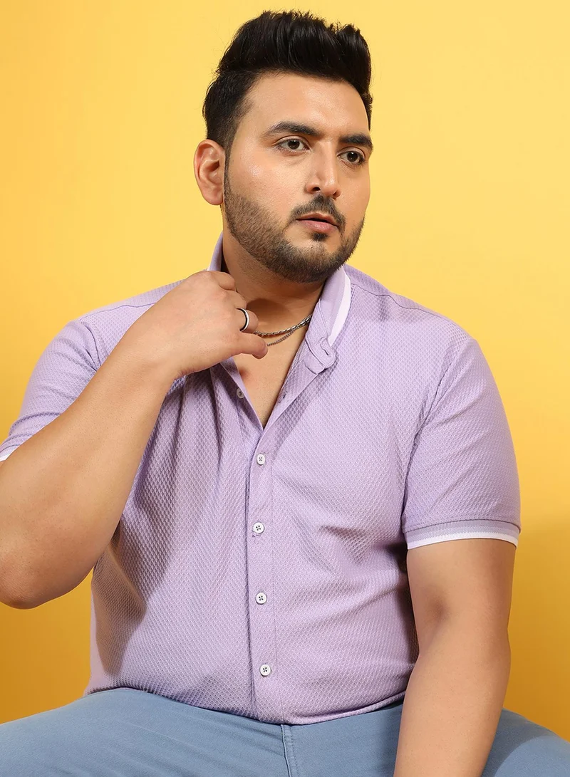 Instafab Plus Instafab Plus Men's Lavender Contrast Hem Shirt For Casual Wear | Spread Collar | Short Sleeve | Button Closure | Cotton Shirts Crafted With Comfort Fit For Everyday Wear