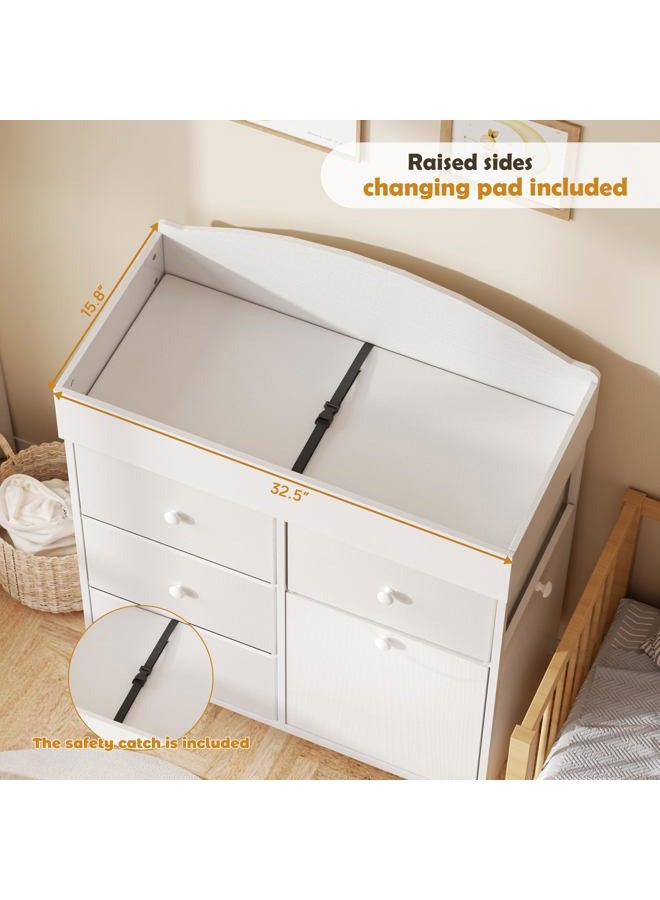 DTK Baby Dresser with Changing Table Top,4-Drawers Changing Table Dresser with Tile-Out Trash Cabinet and Pull-Out Shelf,Diaper Changing Station with Waterproof Pad and Storage for Nursery,White - Image 5