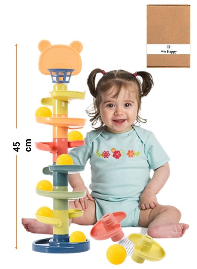 We Happy 7 Layers Rolling Around Tower Ball Drop & Roll Swirling Tower with 5 Balls Educational Development Activity Toys for Kids 45 CM - Image 4