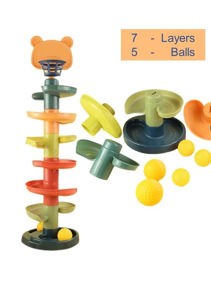 We Happy 7 Layers Rolling Around Tower Ball Drop & Roll Swirling Tower with 5 Balls Educational Development Activity Toys for Kids 45 CM - Image 2