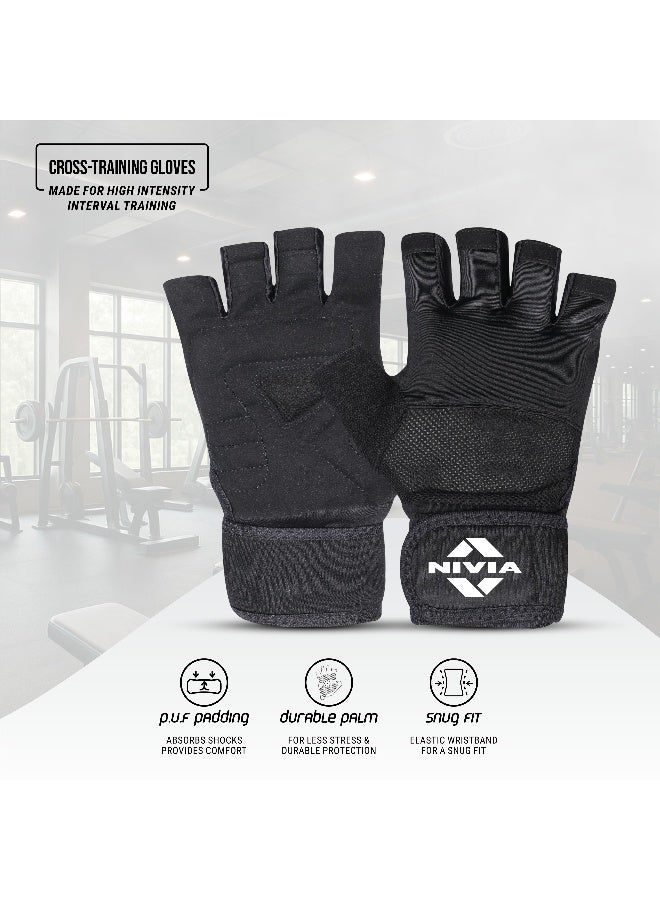 Nivia Enduro Gym Gloves with Wrist Support for Men & Women, Leather Palm & Mesh Back for Breathability, Ideal for Weightlifting, Training, Crossfit & Home Fitness Equipment (Black, M) - Image 2