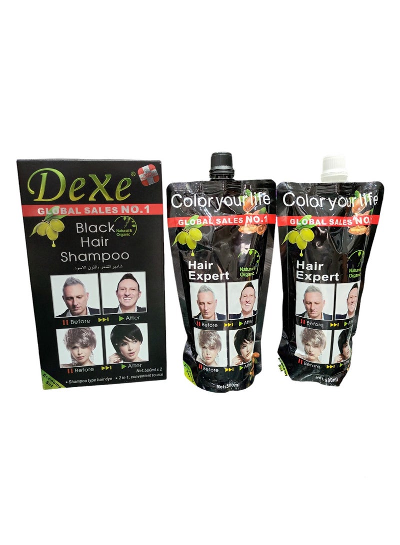 Dexe Black Hair Coloring Shampoo 500 x 2 milliliters - Image 1
