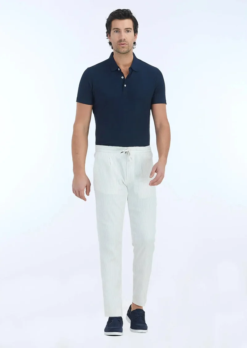 RAMSEY Ecru Weaving Jogging Fit Casual Linen Blended Trousers