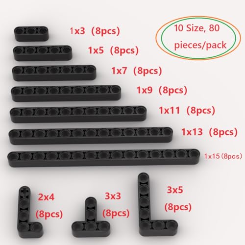 YUJHITP Liftarms Thick Bulk Assortment Pack 80 Black Liftarms Beams with 10 Sizes Compatible with Lego Parts and Pieces - Image 5