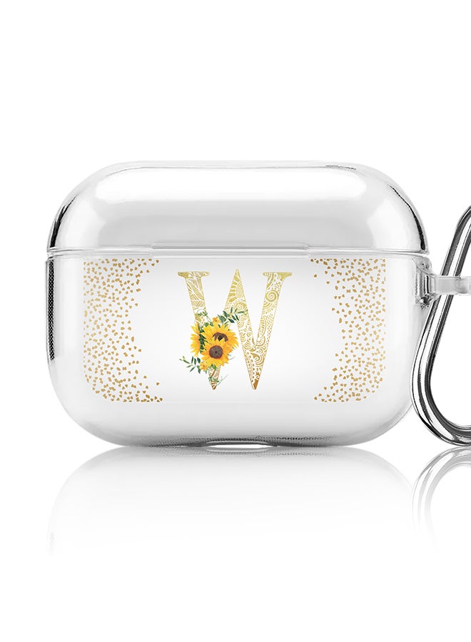 Stylizedd Classic Clear printed Case for Apple Airpods Pro Soft TPU Gel Thin Transparent Flexible Cover - Custom Monogram Initial Letter Mandala Floral Pattern Alphabet - W (Clear ) - Image 1