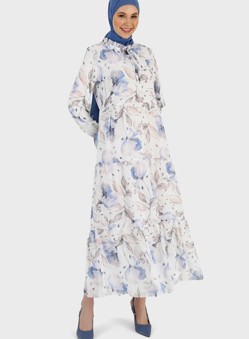 Refka by modanisa Floral Print Tiered Dress