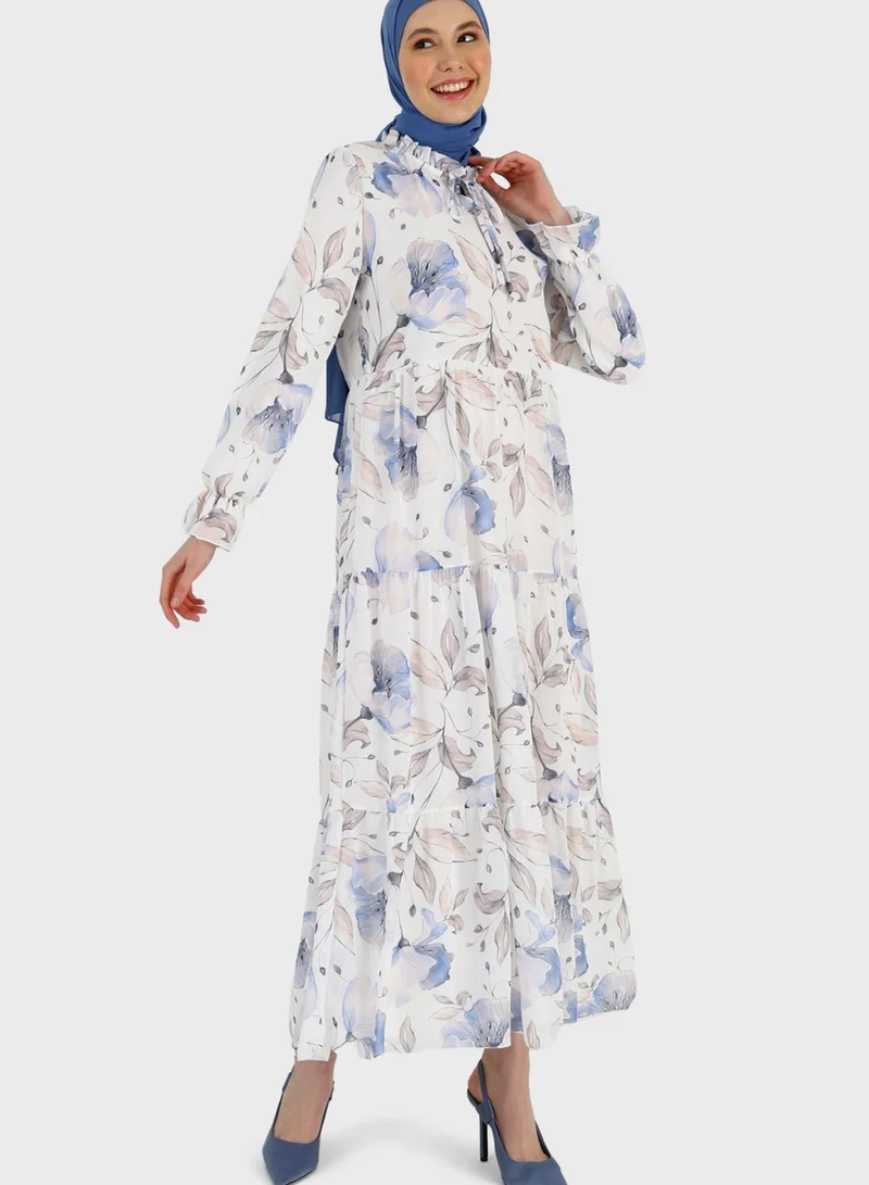 Refka by modanisa Floral Print Tiered Dress