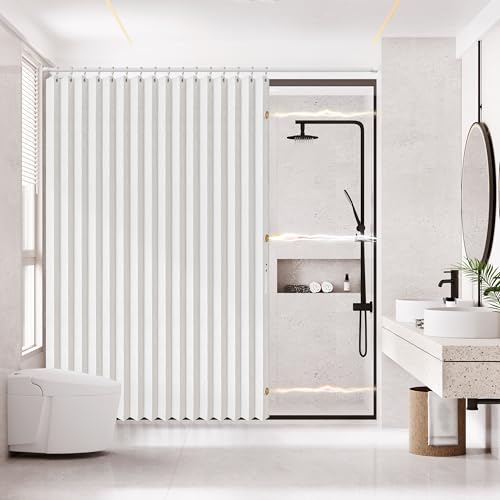 A-jazz AJAZZ Magnetic Folding Shower Curtains Fabric Polyester Material Waterproof Shower Curtain Suitable for Family Hotel Homestay White77 W x 72 L 1 Panel - Image 1