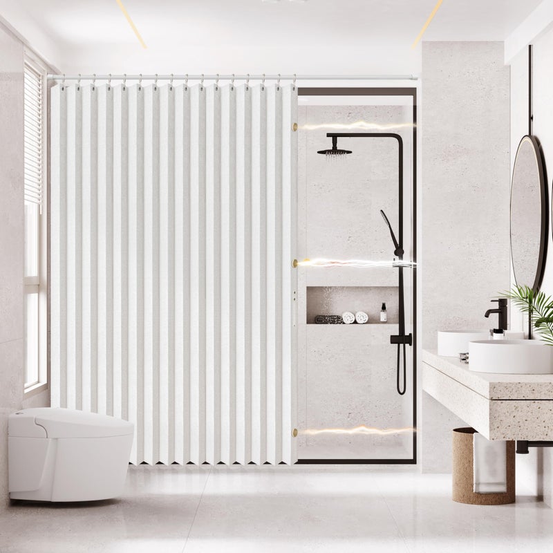 A-jazz AJAZZ Magnetic Folding Shower Curtains Fabric Polyester Material Waterproof Shower Curtain Suitable for Family Hotel Homestay White77 W x 72 L 1 Panel - Image 2