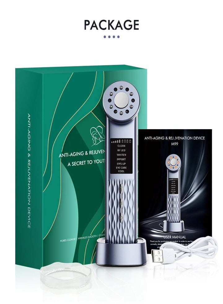 M99 seven modes ultrasonic ice beauty instrument, therapy LED, face lifting, color light vibration massage introduction instrument - Image 1