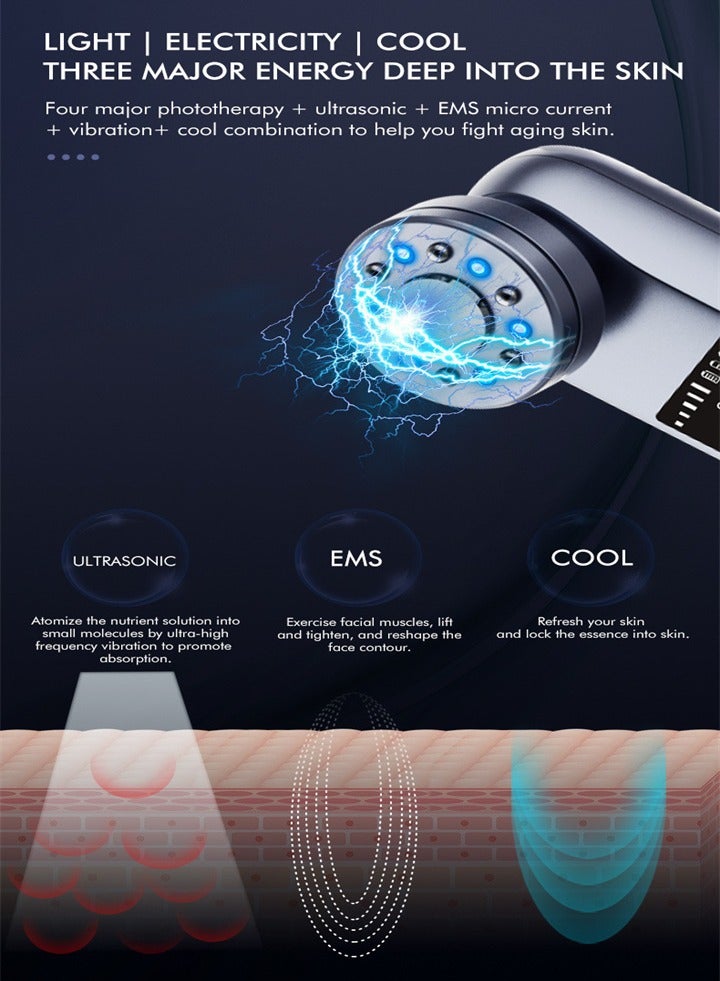M99 seven modes ultrasonic ice beauty instrument, therapy LED, face lifting, color light vibration massage introduction instrument - Image 4