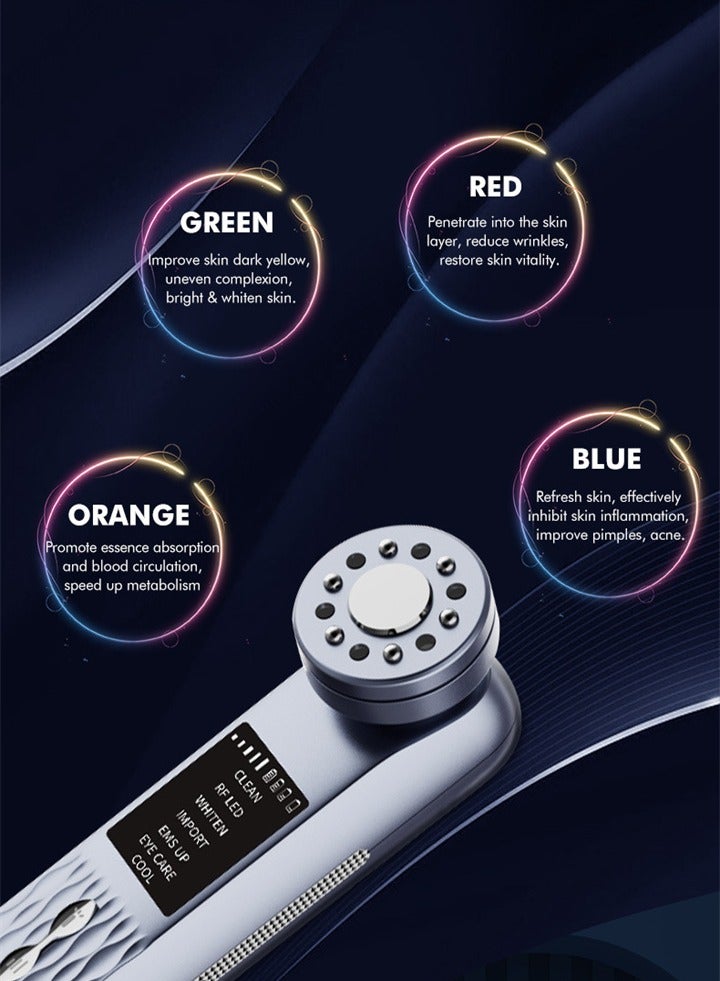 M99 seven modes ultrasonic ice beauty instrument, therapy LED, face lifting, color light vibration massage introduction instrument - Image 5