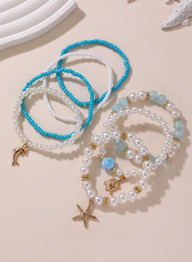Take Two Pack of 7 - Girls Multi-Color Ocean Charms Beaded Bracelets - Image 2