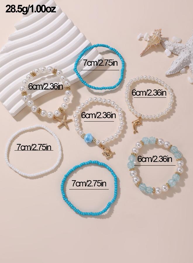 Take Two Pack of 7 - Girls Multi-Color Ocean Charms Beaded Bracelets - Image 4
