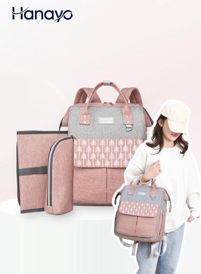Hanayo 3-Piece Set Baby Diaper Bag Backpack Portable Changing Mat Insulated Bottle Bag Multifunction Mommy Bag with Stroller Strap Multifunctional Backpack for Mom Dad Travel Daily Use(Pink) - Image 1