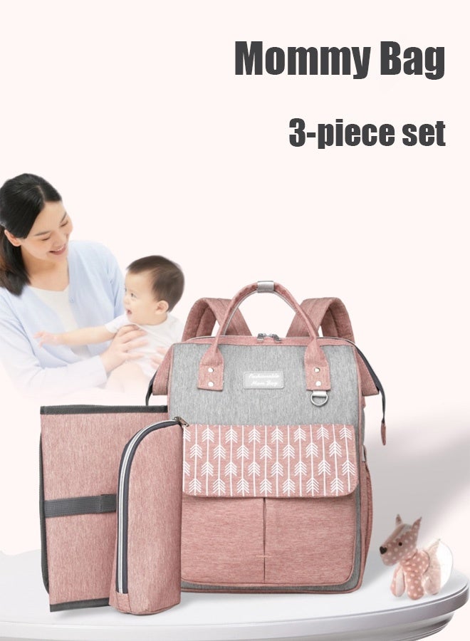 Hanayo 3-Piece Set Baby Diaper Bag Backpack Portable Changing Mat Insulated Bottle Bag Multifunction Mommy Bag with Stroller Strap Multifunctional Backpack for Mom Dad Travel Daily Use(Pink) - Image 2