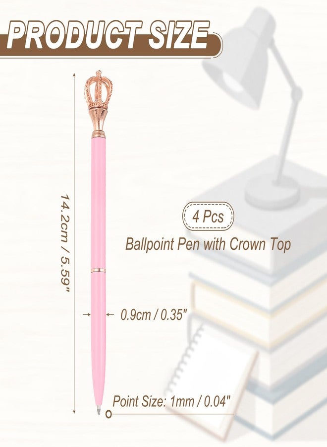 PATIKIL Crown Ballpoint Pen, 4Pcs Sparkling Bling Metal Pen with Crown Top Elegant 1.0mm Black Ink Ballpoint Refillable for Office Business Wedding Party Birthday Gift Matte Pink/Rose Gold - Image 2