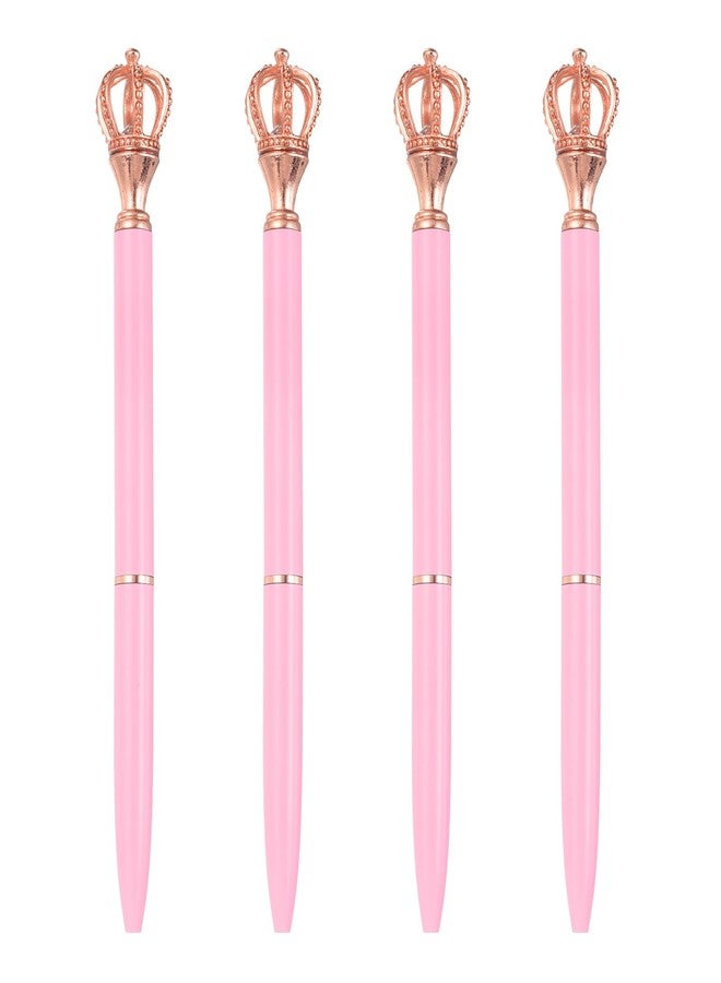 PATIKIL Crown Ballpoint Pen, 4Pcs Sparkling Bling Metal Pen with Crown Top Elegant 1.0mm Black Ink Ballpoint Refillable for Office Business Wedding Party Birthday Gift Matte Pink/Rose Gold - Image 1