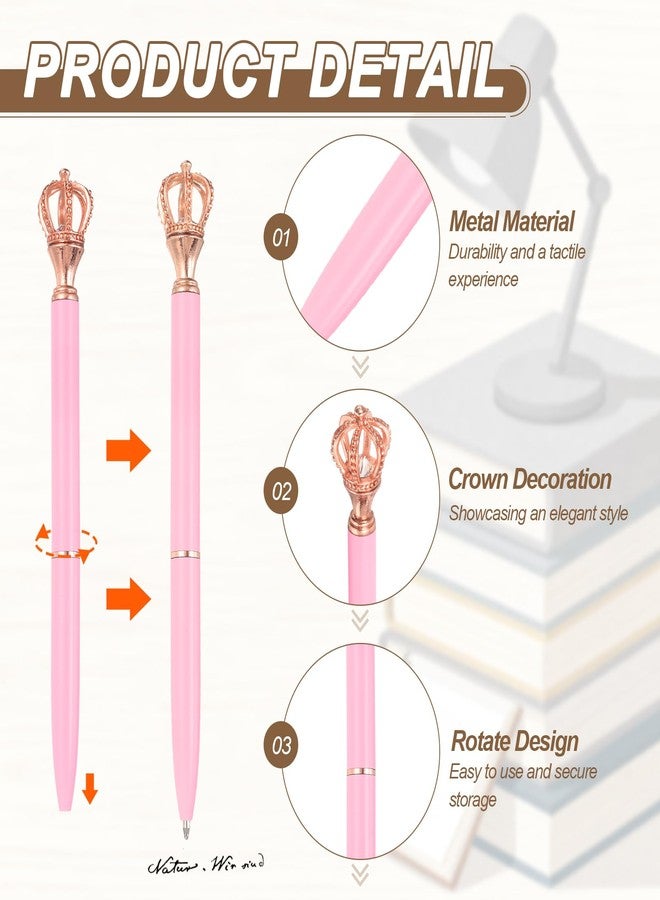 PATIKIL Crown Ballpoint Pen, 4Pcs Sparkling Bling Metal Pen with Crown Top Elegant 1.0mm Black Ink Ballpoint Refillable for Office Business Wedding Party Birthday Gift Matte Pink/Rose Gold - Image 3
