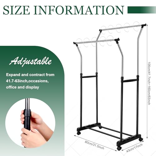 Colingmill Double Layer Pocket Chart Stand Adjustable to 63 Inch Anchor Chart Holder with Casters Rolling Stainless Steel Teacher Supplies with 10 Hooks for Classroom Teaching Educational ToolBlack - Image 3