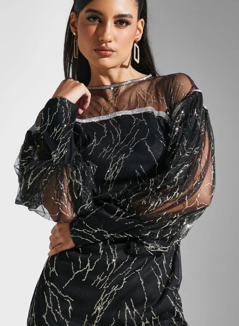 جولدن ابل Puff Sleeve Belted Dress