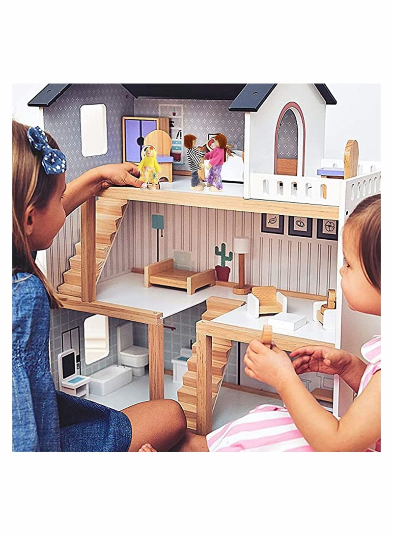 SYOSI 4 قطعة بيت الدمية الخشبية مجموعة الأسرة التظاهر شخصيات اللعب اكسسوارات جميلة عائلة سعيدة مصغرة دمى Playsets دمية الناس أرقام للأطفال الفتيات - Image 3