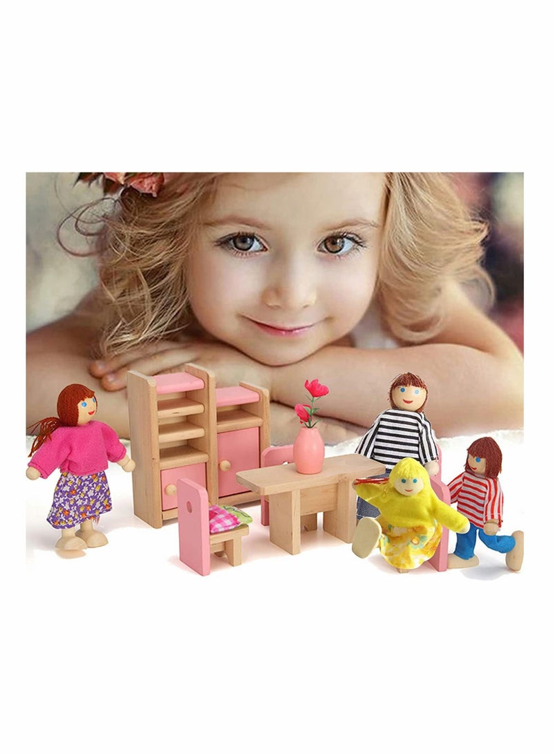 SYOSI 4 قطعة بيت الدمية الخشبية مجموعة الأسرة التظاهر شخصيات اللعب اكسسوارات جميلة عائلة سعيدة مصغرة دمى Playsets دمية الناس أرقام للأطفال الفتيات - Image 2