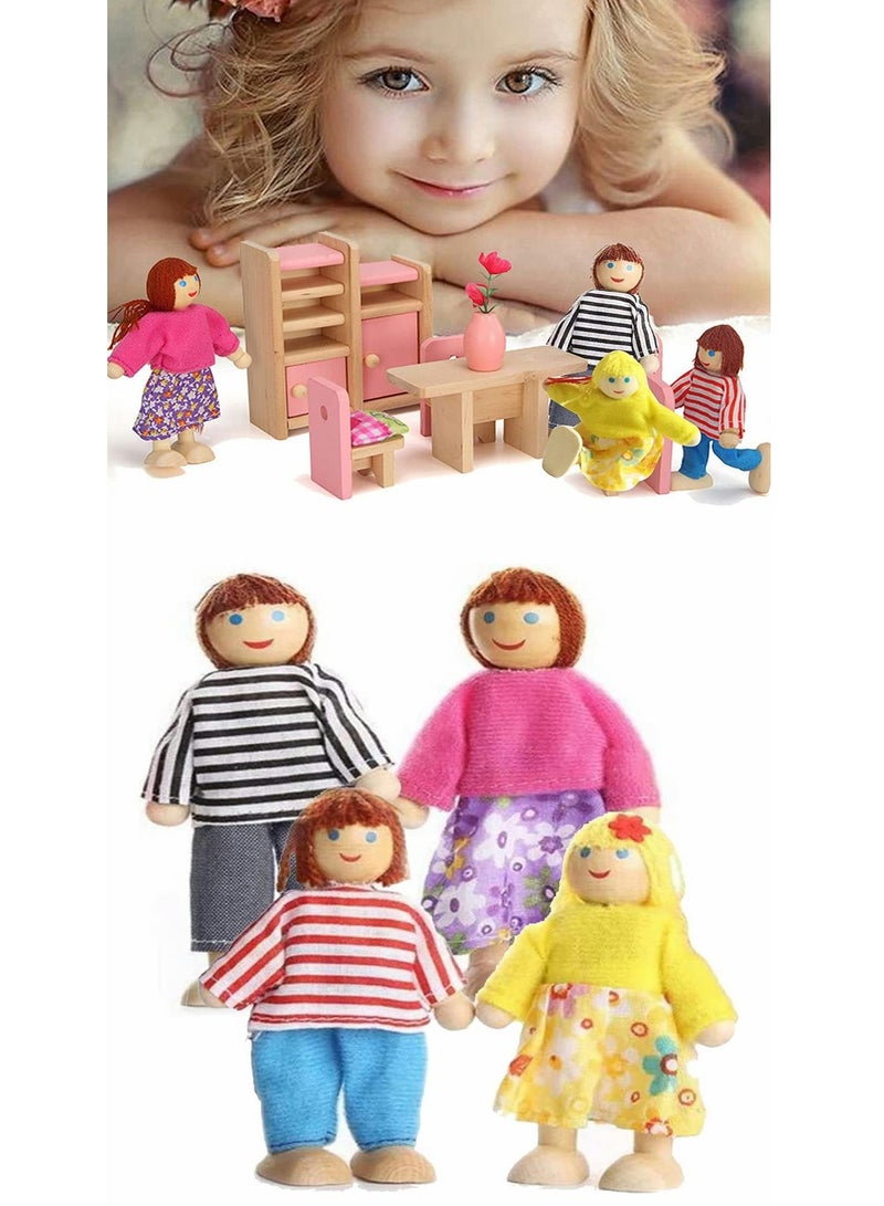 SYOSI 4 قطعة بيت الدمية الخشبية مجموعة الأسرة التظاهر شخصيات اللعب اكسسوارات جميلة عائلة سعيدة مصغرة دمى Playsets دمية الناس أرقام للأطفال الفتيات - Image 1