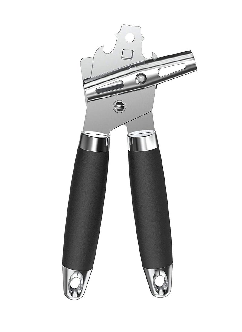 Can Opener 3-In-1 Multifunctional Manual Can Openers Stainless Steel Heavy Smooth Edge Cut Bottle Opener with Turn Knob Ergonomic Anti Slip Grip Handle Ultra Sharp (Black) - Image 1
