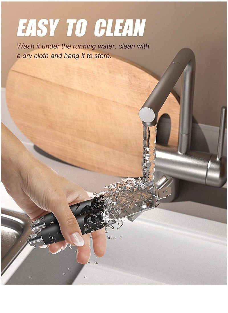 Can Opener 3-In-1 Multifunctional Manual Can Openers Stainless Steel Heavy Smooth Edge Cut Bottle Opener with Turn Knob Ergonomic Anti Slip Grip Handle Ultra Sharp (Black) - Image 2