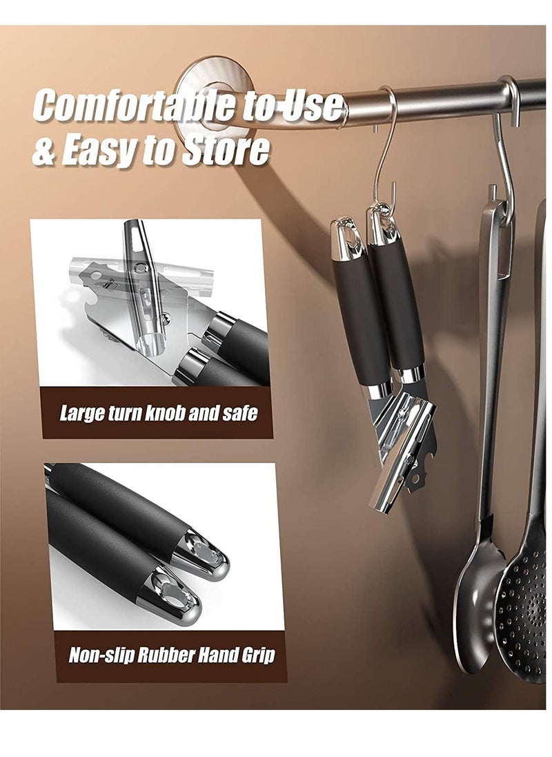 Can Opener 3-In-1 Multifunctional Manual Can Openers Stainless Steel Heavy Smooth Edge Cut Bottle Opener with Turn Knob Ergonomic Anti Slip Grip Handle Ultra Sharp (Black) - Image 5