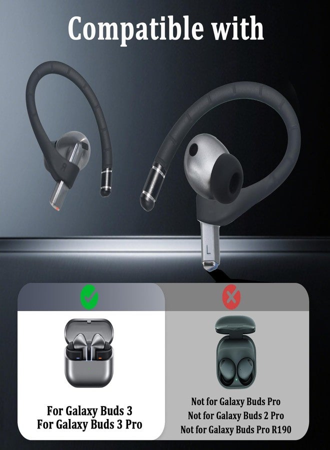Adhiper Memory Wire Ear Hooks Designed for Samsung Galaxy Buds 3 Pro & Galaxy Buds 3 [Added Anti-Lost Lanyard & 3-in-1 Cleaning Kit], Anti-Slip Sports Accessories Ear Hooks - Black - Image 2
