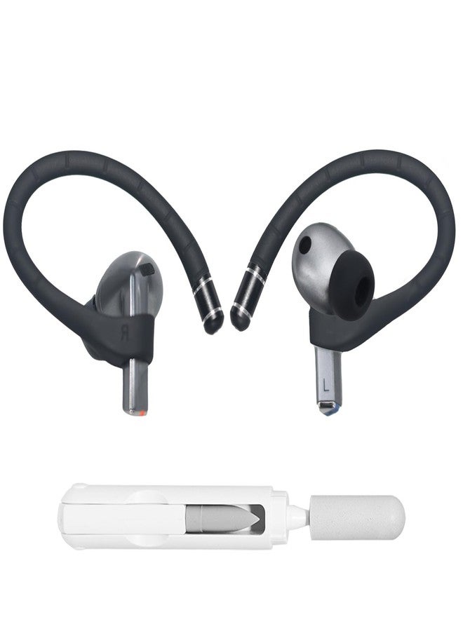 Adhiper Memory Wire Ear Hooks Designed for Samsung Galaxy Buds 3 Pro & Galaxy Buds 3 [Added Anti-Lost Lanyard & 3-in-1 Cleaning Kit], Anti-Slip Sports Accessories Ear Hooks - Black - Image 1
