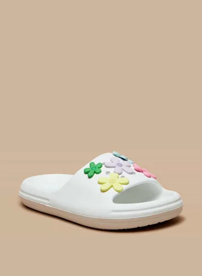 أكوا Girls Floral Accent Slip-On Slide Slippers