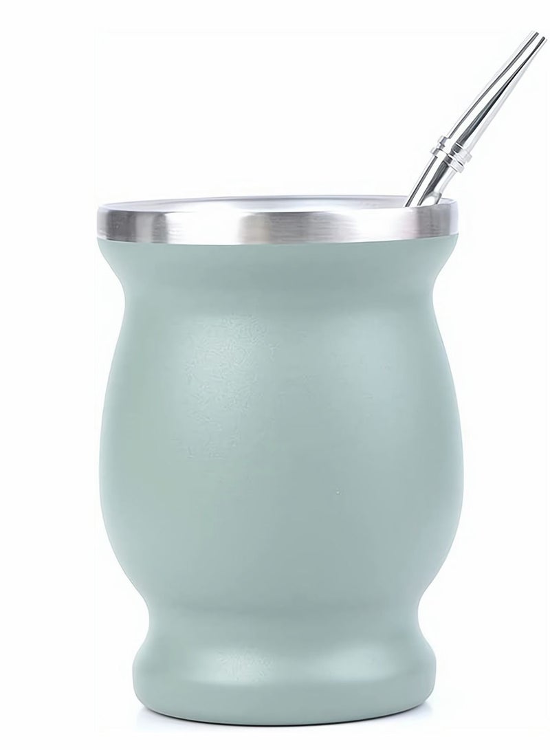 Y&D Yerba Mate Tea Cup, Stainless Steel Double Walled Easy Wash Household Insulation Gourds for Loose Leaf Drinking with Bombilla Straw, Light Green Color, 230 Ml  - Image 1
