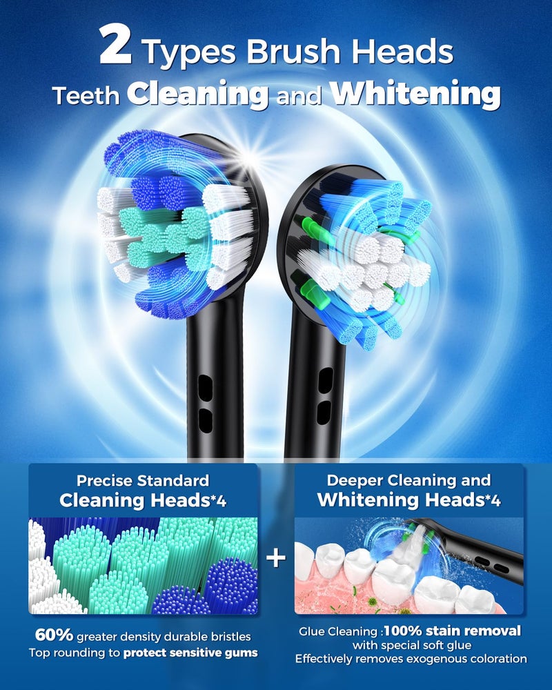 TEETHEORY Rotating Electric Toothbrush for Adults with 8 Brush Heads (2 Types), 4 Modes Deep Clean Electric Toothbrush with Rechargeable Power and 2 Min Smart Timer (1- Black, p1) - Image 3