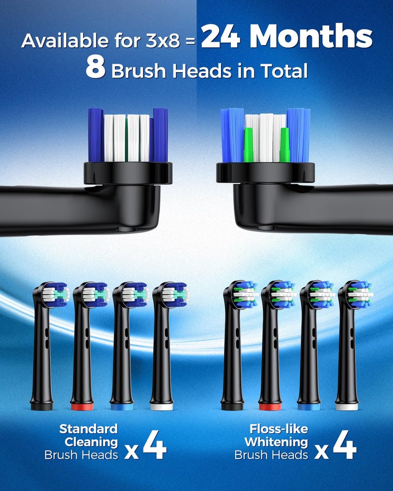 TEETHEORY Rotating Electric Toothbrush for Adults with 8 Brush Heads (2 Types), 4 Modes Deep Clean Electric Toothbrush with Rechargeable Power and 2 Min Smart Timer (1- Black, p1) - Image 4