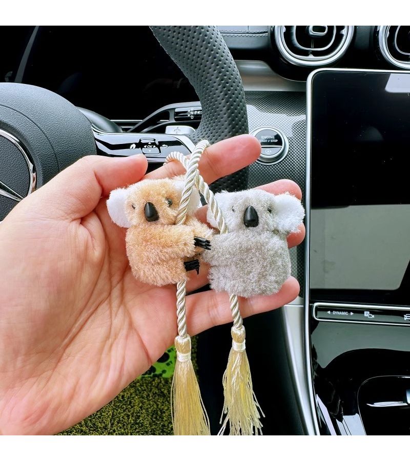 Gray Koala Car Pendant With Fringed Lanyard For Rearview Mirror Decoration - Image 3