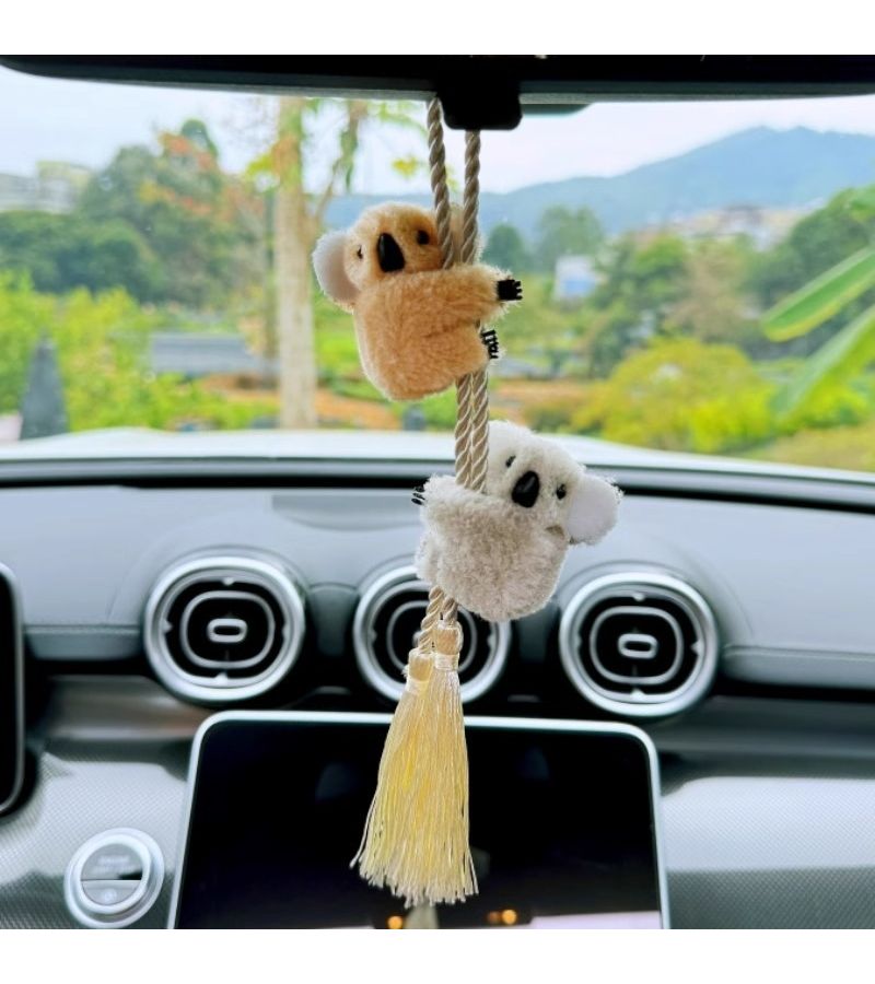Gray Koala Car Pendant With Fringed Lanyard For Rearview Mirror Decoration - Image 1