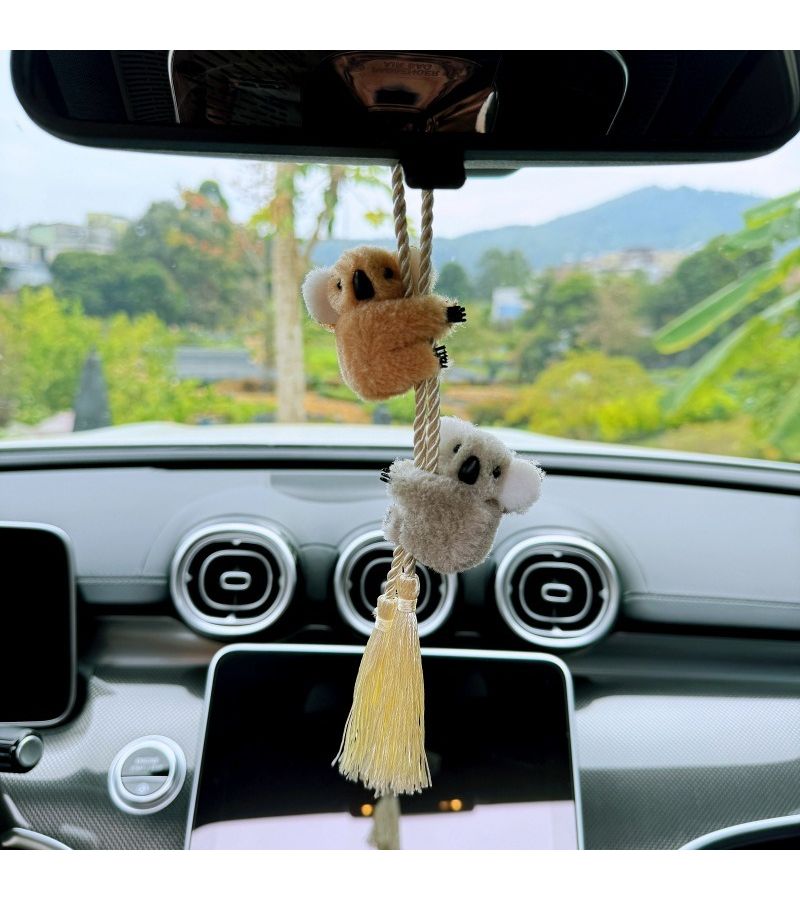 Gray Koala Car Pendant With Fringed Lanyard For Rearview Mirror Decoration - Image 4