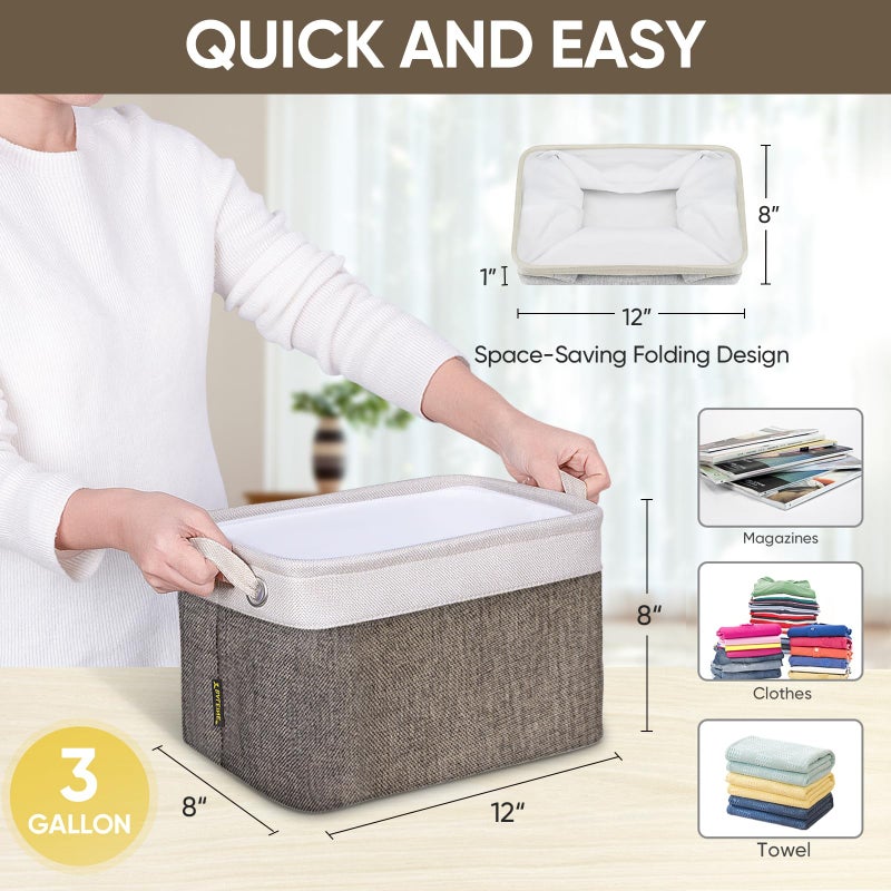 BALEINE 2 Pack Fabric Storage Bins for Shelves, Linen Storage Baskets for Organizing, Decorative Closet Bins for Clothes, Home (Brown, 12"x8"x8") - Image 4