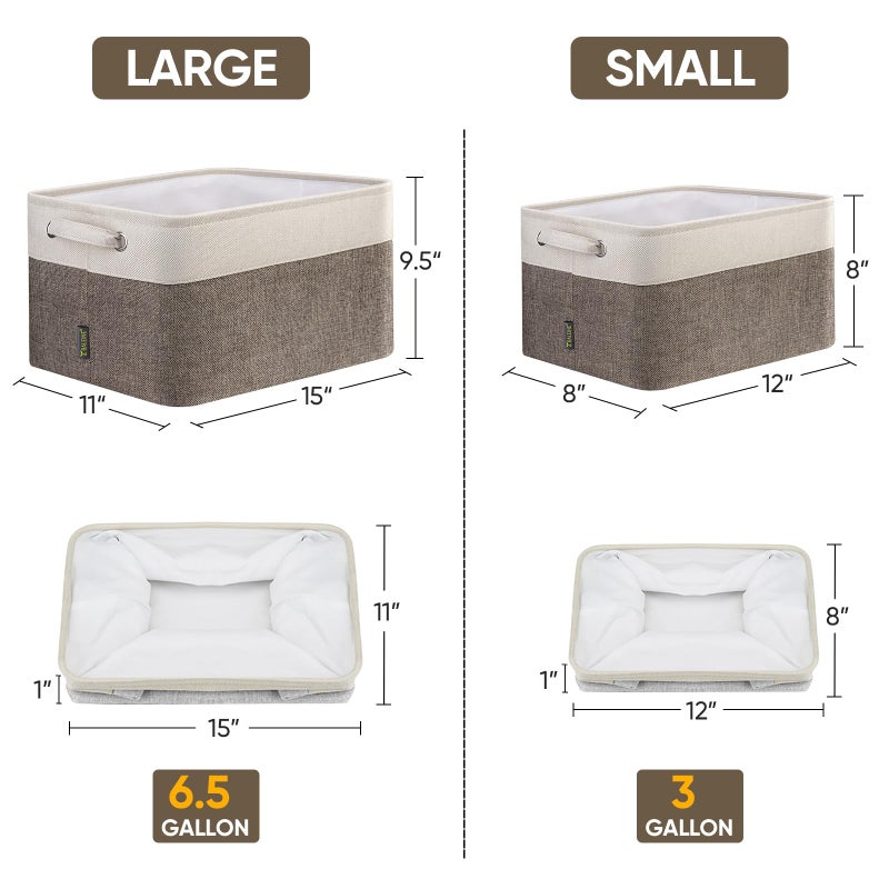 BALEINE 2 Pack Fabric Storage Bins for Shelves, Linen Storage Baskets for Organizing, Decorative Closet Bins for Clothes, Home (Brown, 12"x8"x8") - Image 2