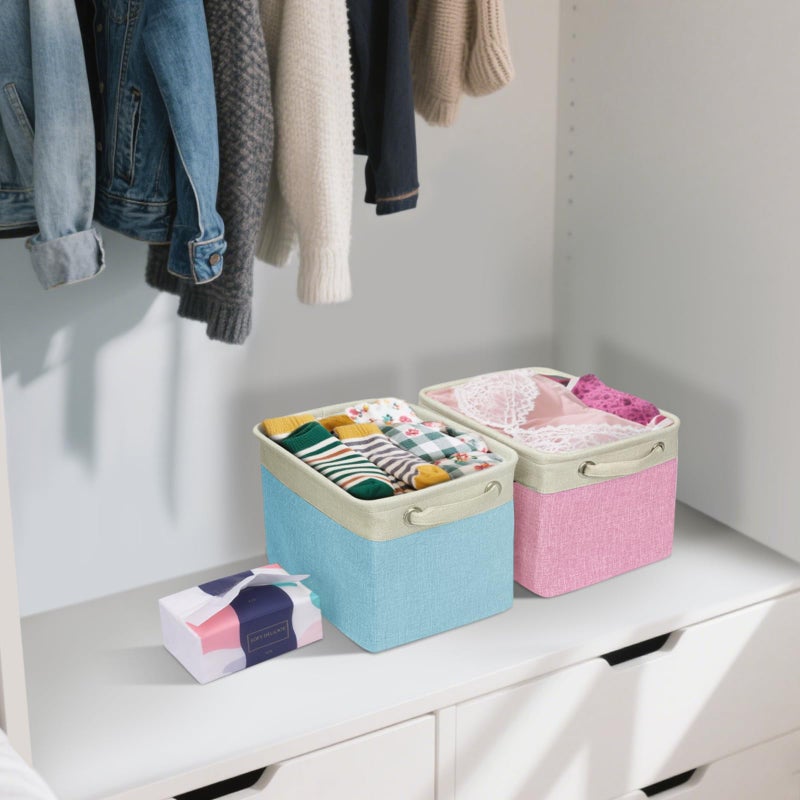 BALEINE 2 Pack Fabric Storage Bins for Shelves, Linen Storage Baskets for Organizing, Decorative Closet Bins for Clothes, Home (Brown, 12"x8"x8") - Image 3