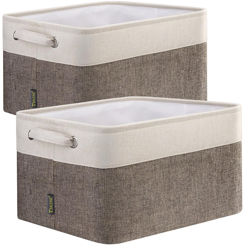 BALEINE 2 Pack Fabric Storage Bins for Shelves, Linen Storage Baskets for Organizing, Decorative Closet Bins for Clothes, Home (Brown, 12"x8"x8") - Image 1