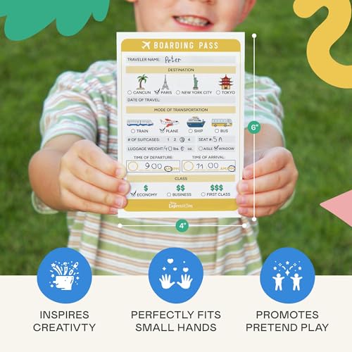 Tiny Expressions Kids Pretend Play Notepads – 40 Pages Boarding Pass & 40 Pages Classroom Report Card Notepad - Travel Booking Agent and Teacher Imaginative Role Play - Playtime Pads - Image 3
