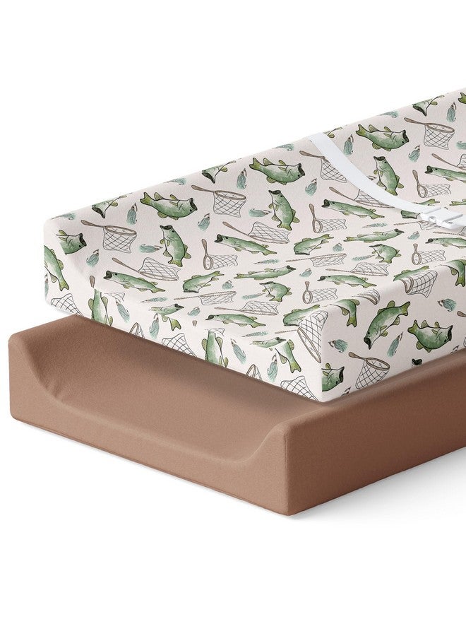 Pobibaby - 2 Pack Premium Changing Pad Covers for Boys, Ultra-Soft Breathable Cotton Diaper Changing Table Covers - Neutral Nursery Changing Pad Sheets for Baby (Gone Fishing) - Image 1