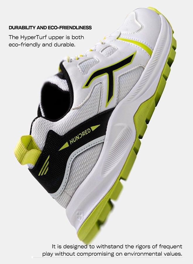 Hundred Hyperturf Cricket Shoes | TerraSpike Rubber Studs | Embedded Support Plate for Stability | Lightweight & Durable | Ideal for Turf, Ground & Hard Surfaces White/Lime/Black (UK 10) - Image 3