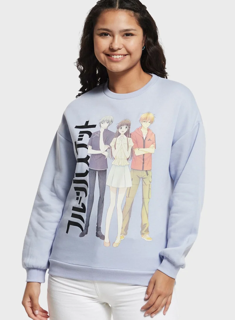 SP Characters Fruits Basket Print Sweatshirt