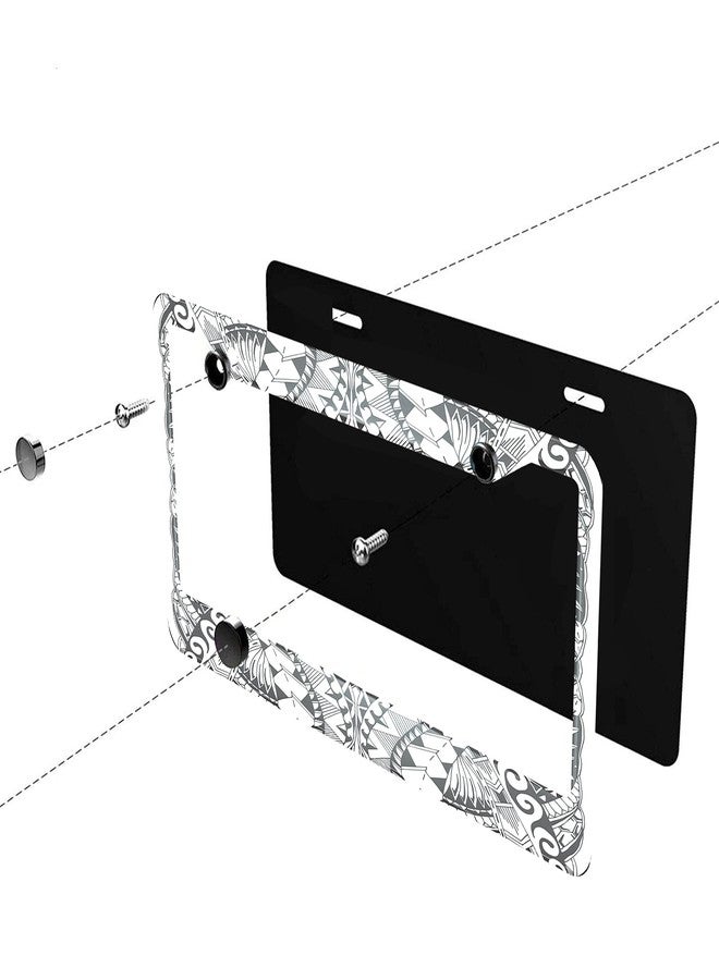 Swono Ethnic License Plate Frame Ethnic Samoa Maori Style Black and White License Plate Cover Aluminum Metal License Plate Holder Frame for Women Men Auto Decoration for US Car/Truck - Image 3